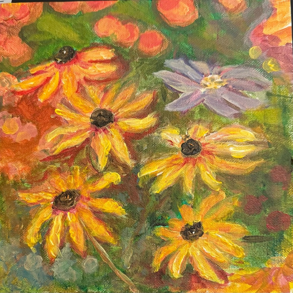 Original Vibrant Floral Canvas Acrylic Painting
